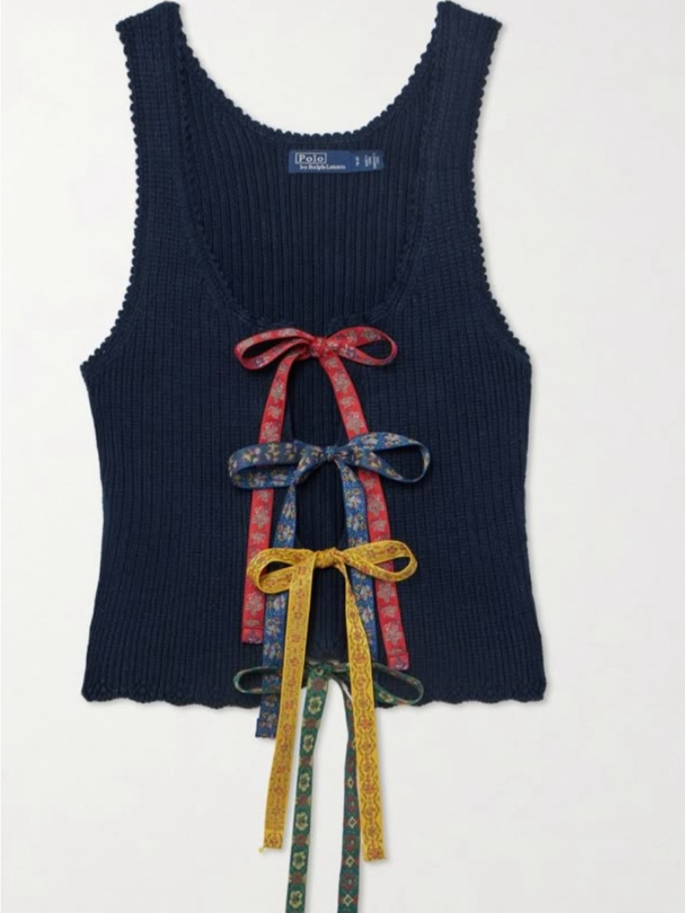 Polo by Ralph Lauren Navy Ribbed Tank with Multicolor Ribbon Bows